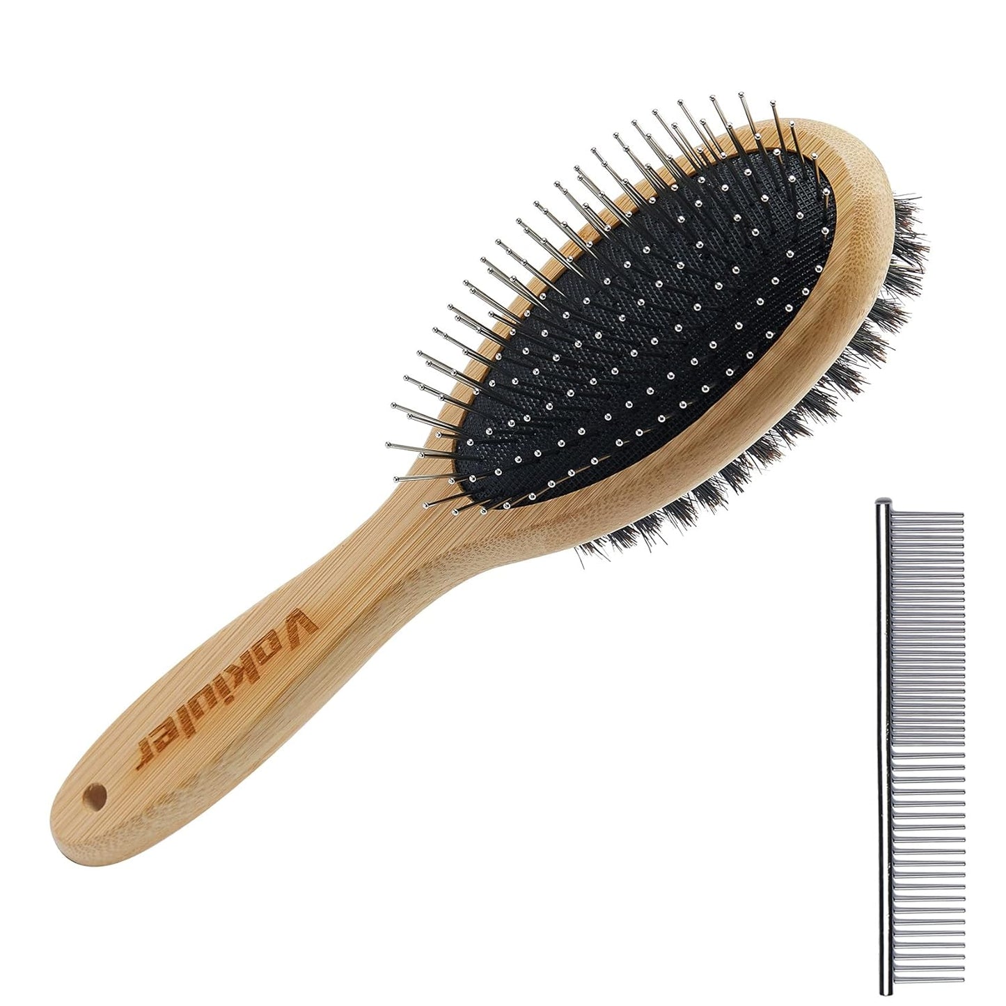 Dog Brush Cat Brush,  Double Sided Bristle and Pin Pet Brush for Dog Grooming, Real Boar Bristle Shedding Brush with Bamboo Handle for Long Short Hair, 2 Pack Dog Comb, Black